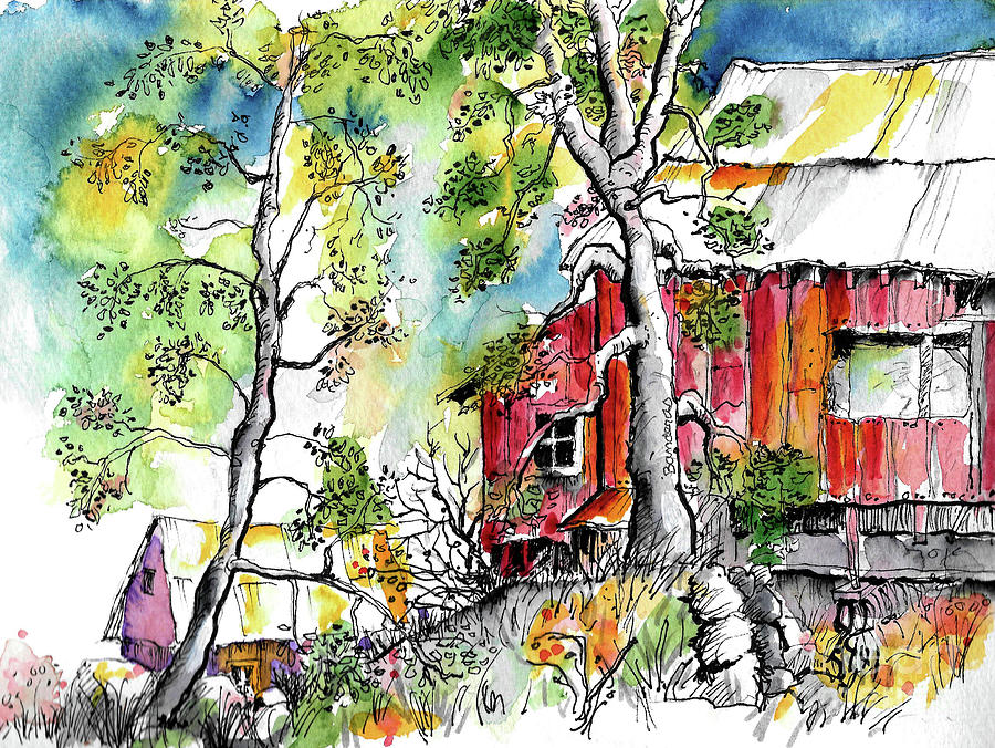 Barns And Trees 2 Painting by Terry Banderas