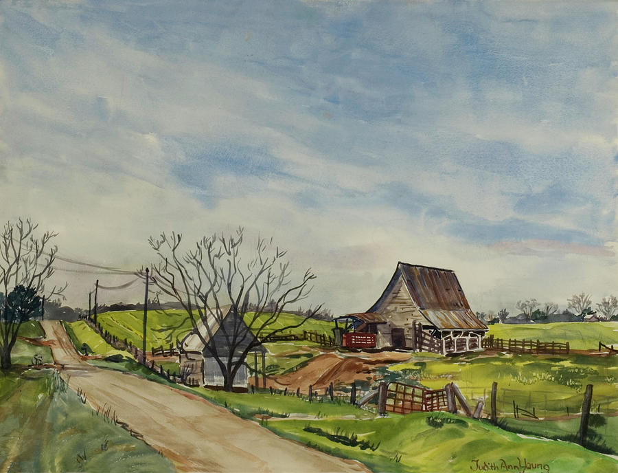 Barns in Lamar County Painting by Judith Young