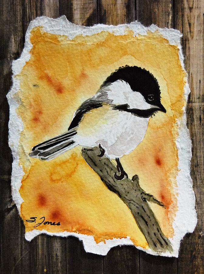 Barnwood Chickadee Painting by Sonja Jones