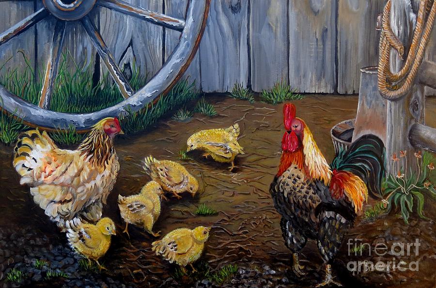 Barnyard Chickens Painting by Holly Bartlett Brannan