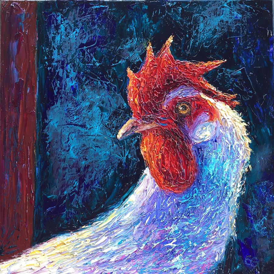 Rooster Painting - Barnyard Most Fowl by Shannon Grissom