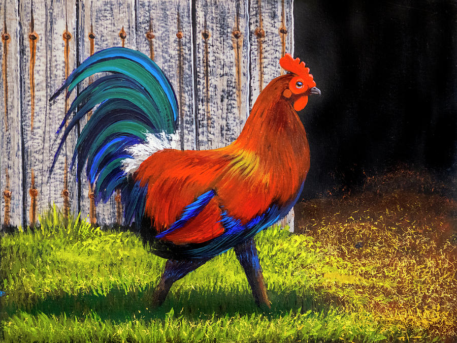 Rooster Painting - Barnyard Rooster by Frank Wilson