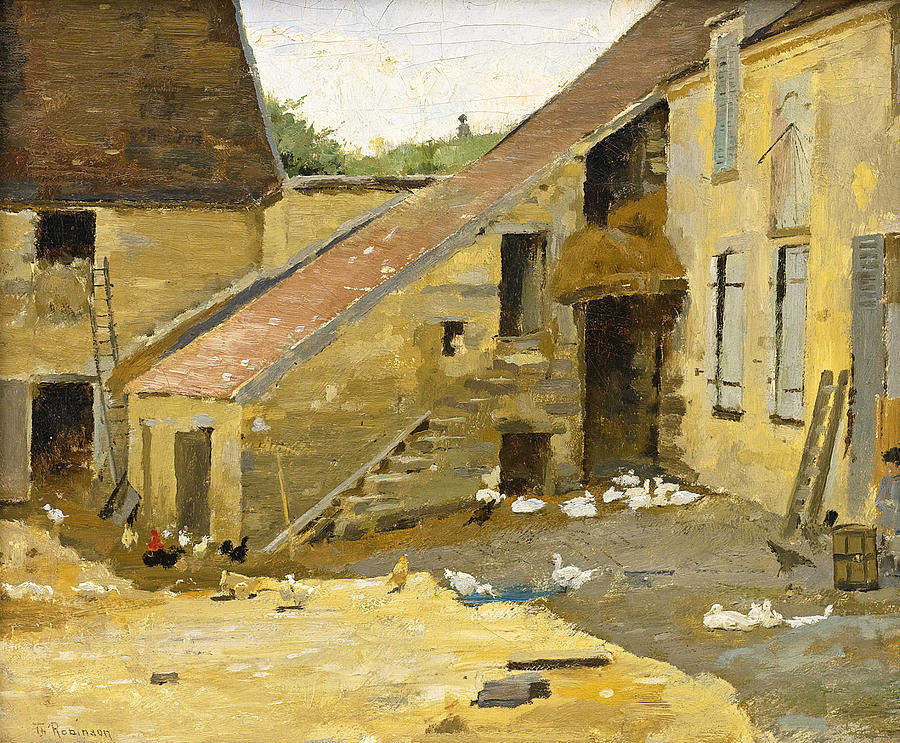 Barnyard with Ducks Painting by Theodore Robinson