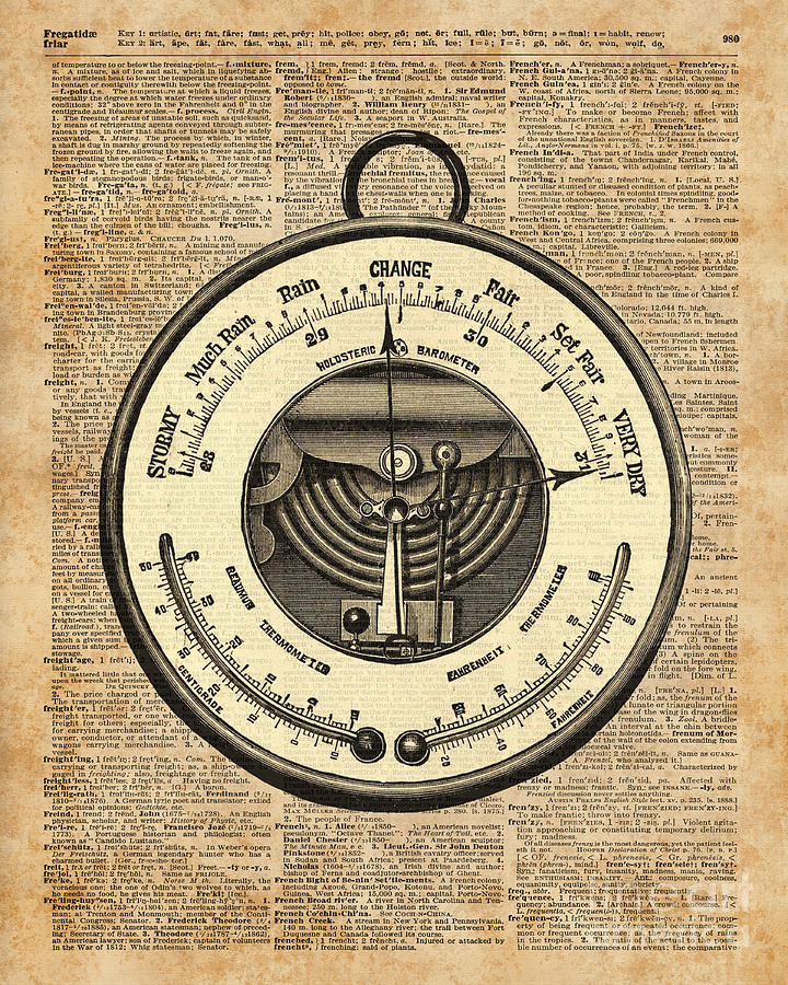 Vintage Digital Art - Barometer Vintage Tool Dictionary Art by Anna W