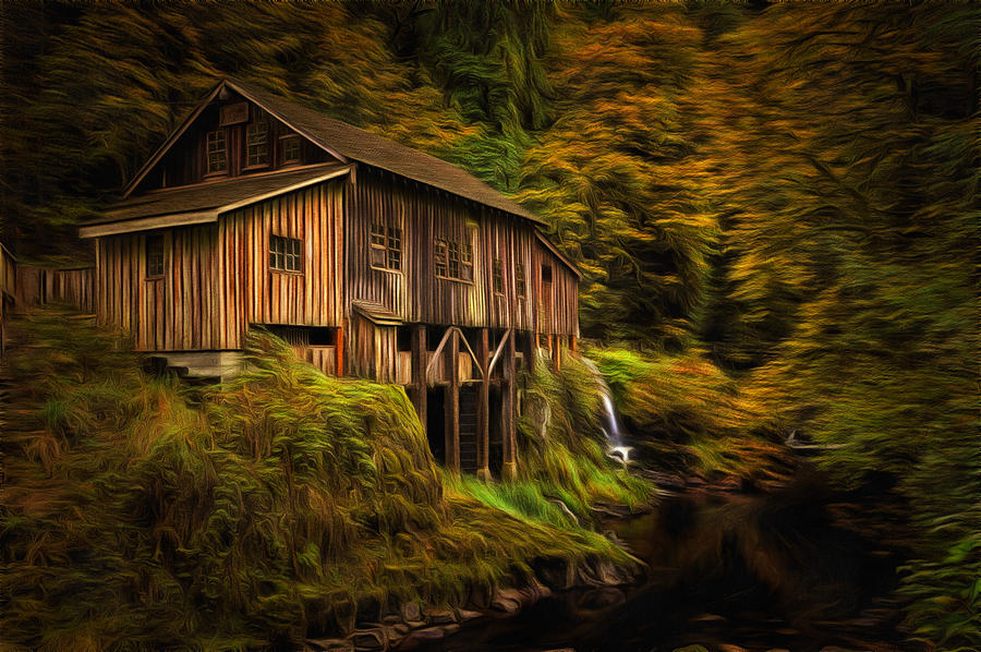 Fall Digital Art - Baroque Cedar Grist Mill by Mark Kiver
