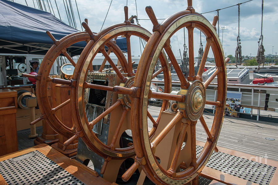 Barque Eagle Ships Wheel Photograph by Dale Powell