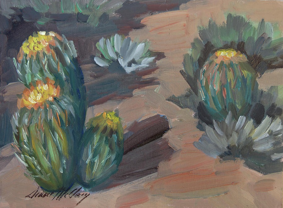 Barrel Cactus at Tortilla Flat Painting by Diane McClary