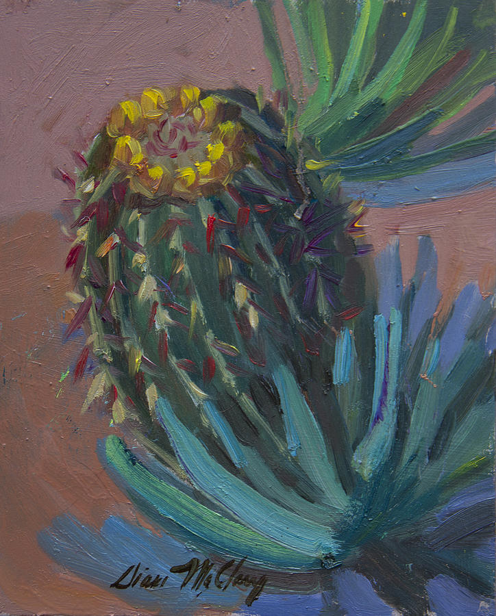 Desert Painting - Barrel Cactus in Bloom #1 by Diane McClary