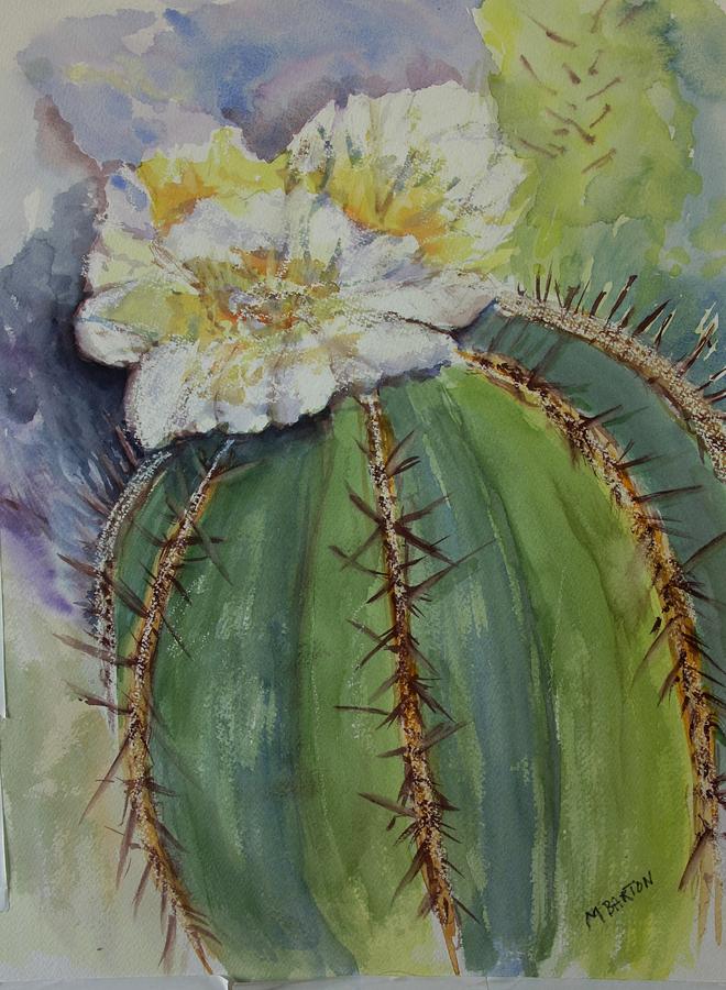 Barrel Cactus in Bloom Painting by Marilyn Barton