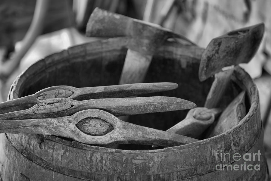 Barrel Of Axes Black And White Photograph by Adam Jewell