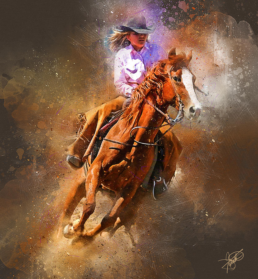 Cowgirls Digital Art - Barrel Racing by Tom Schmidt.