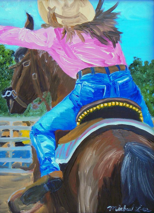 Horse Painting - Barrel Rider by Michael Lee