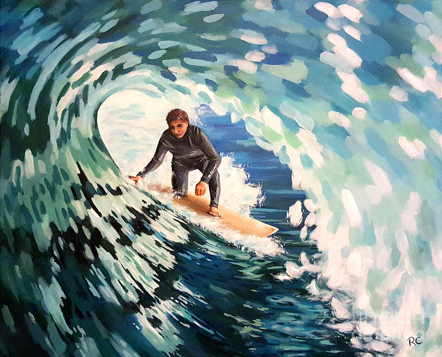 surfing in a barrel