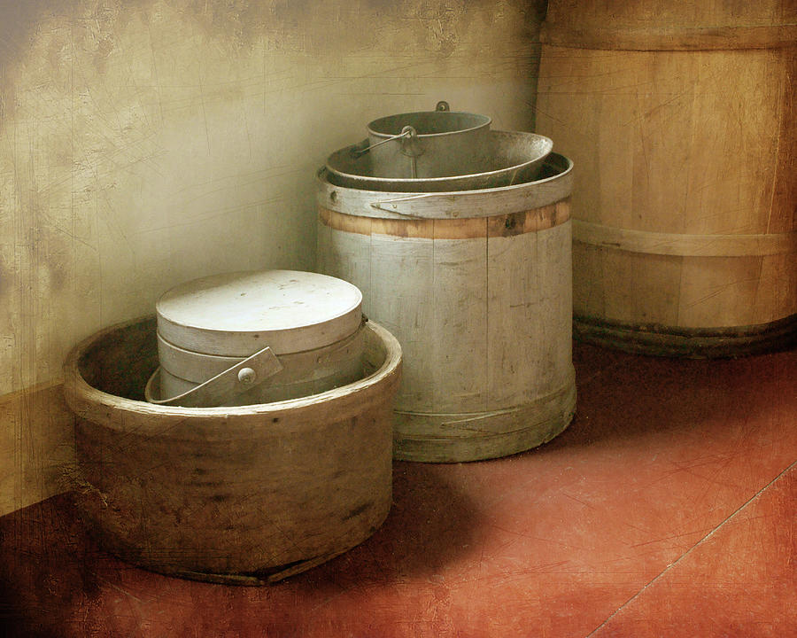 Vintage Photograph - Barrels Boxes and Buckets by Nikolyn McDonald