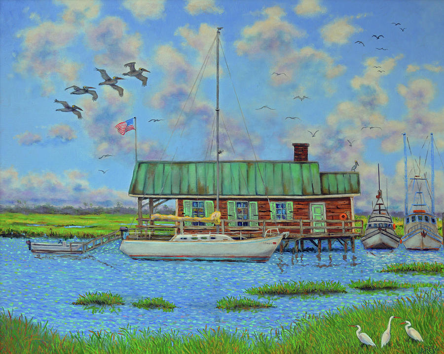 Barriar Island Boathouse Painting by Dwain Ray