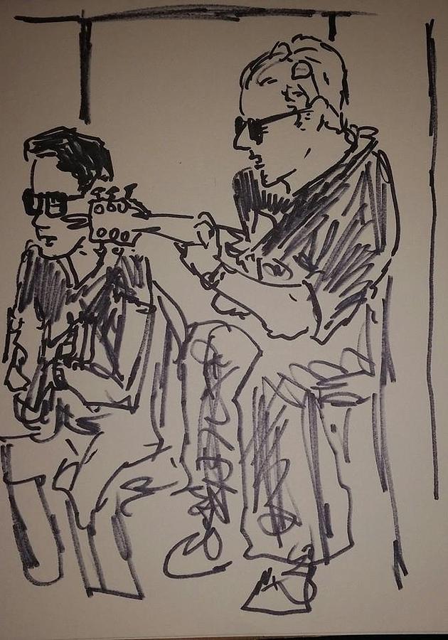 Barry Finnerty Johnny Valdes jam Drawing by James Christiansen