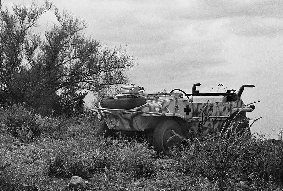 Barry Sadlers 1941 German Army VW amphibian  with typewriter Tucson Arizona 1971 Photograph by David Lee Guss