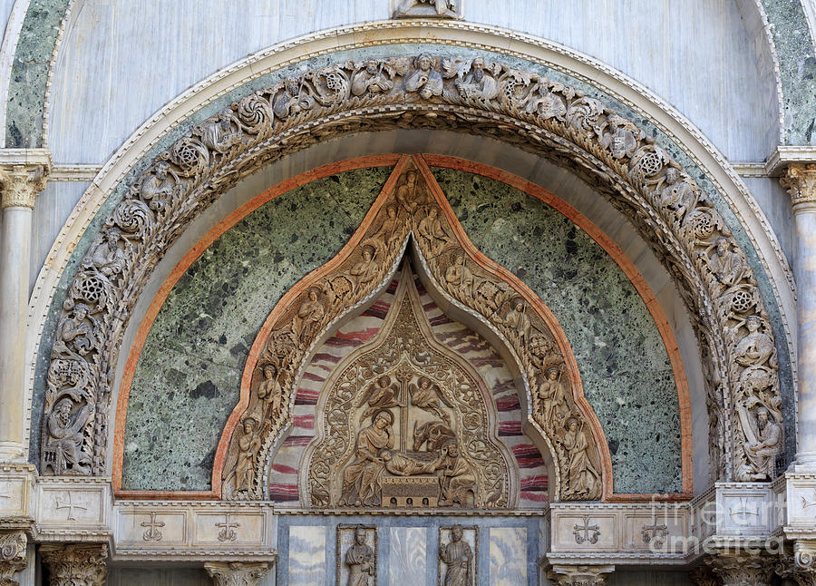 Bas relief over Porta dei Fiori of St Marks Basilica in Venice Photograph by Louise Heusinkveld