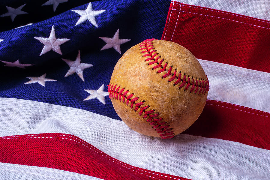 Ball Photograph - Baseball And American Flag by Garry Gay
