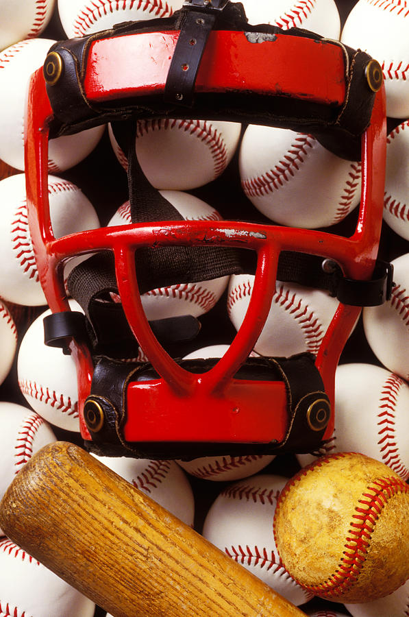 Baseball Photograph - Baseball catchers mask and balls by Garry Gay