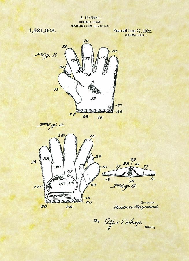 Baseball Glove 1921 Patent Drawing by Movie Poster Prints
