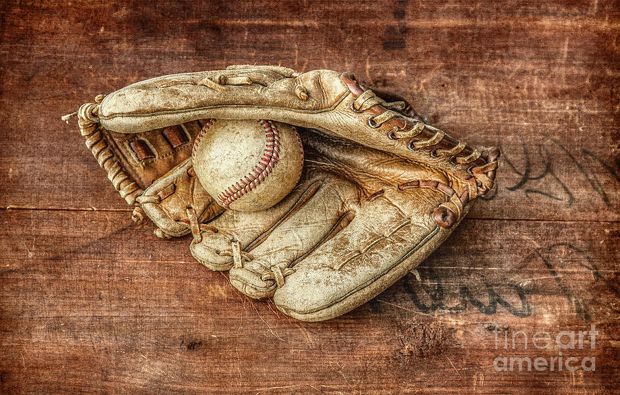 Baseball Glove and BaseBall on Wood Photograph by Randy Steele