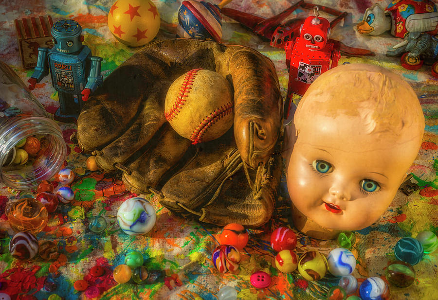 Baseball Photograph - Baseball Glove And Dolls Head by Garry Gay