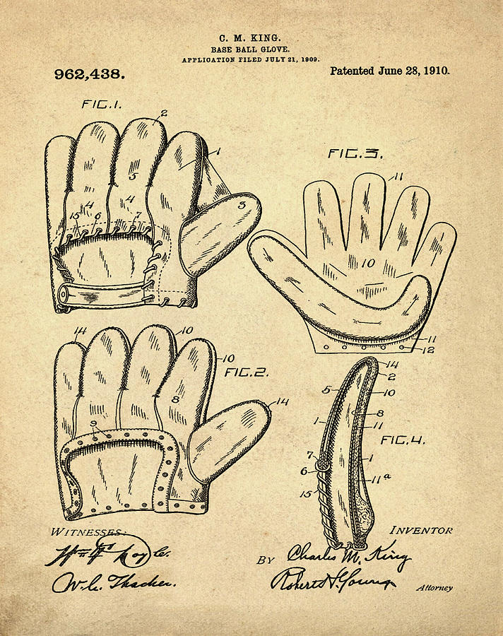 Baseball Photograph - Baseball Glove Patent 1910 Sepia by Bill Cannon