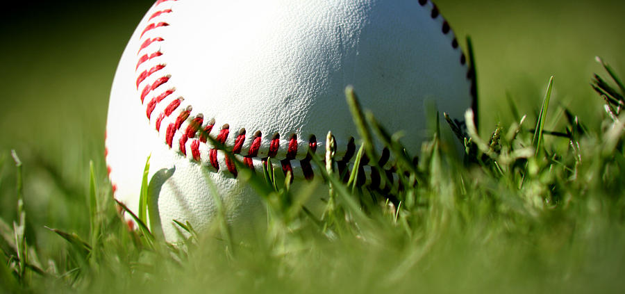 Baseball Photograph - Baseball in Grass by Chris Brannen