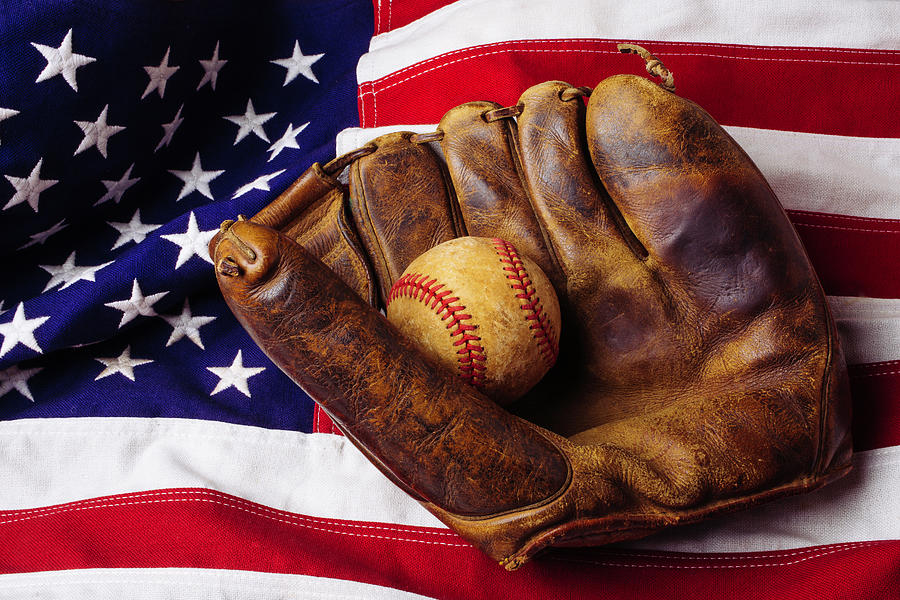 Ball Photograph - Baseball Mitt And American Flag by Garry Gay