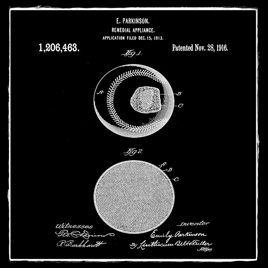 Baseball Patent 1916 Black Photograph by Bill Cannon