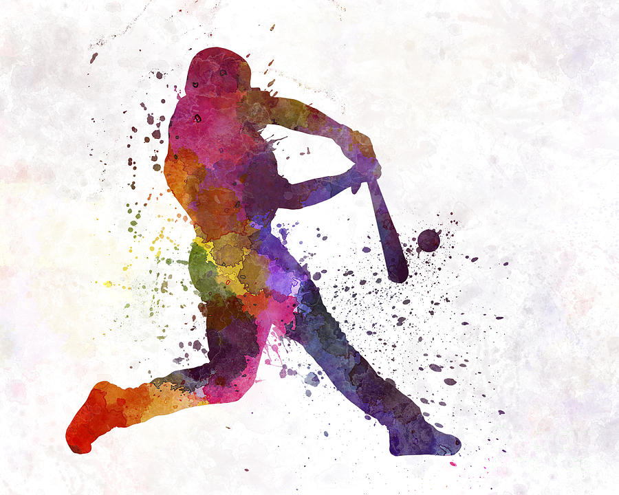 Baseball player hitting a ball Painting by Pablo Romero