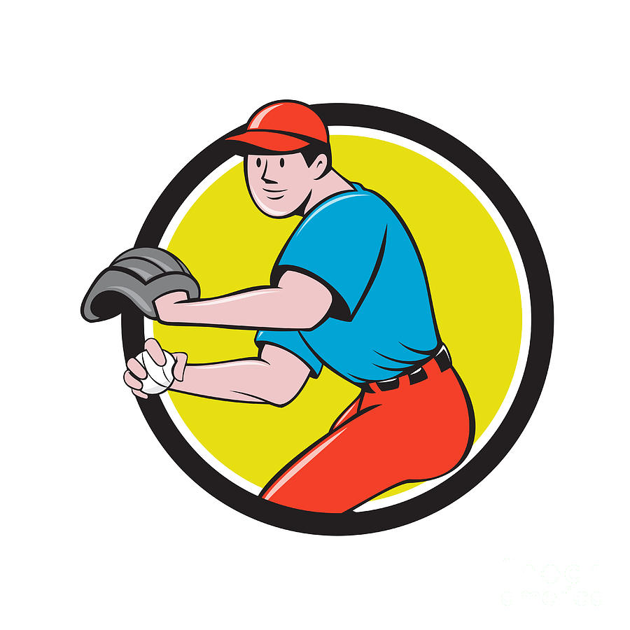 Baseball Digital Art - Baseball Player OutFielder Throwing Ball Circle Cartoon by Aloysius Patrimonio
