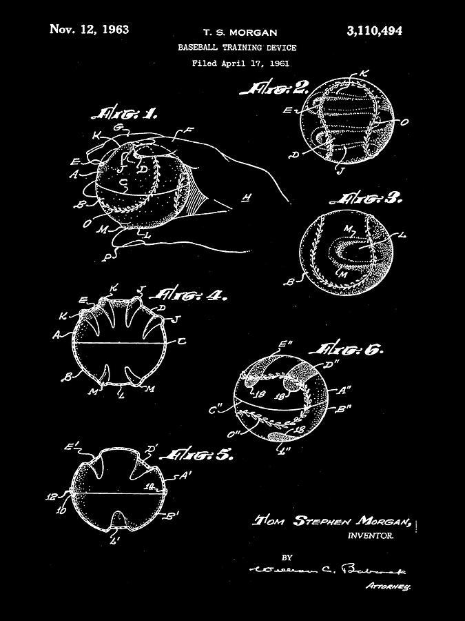 Baseball Training Device patent 1961 Black Photograph by Bill Cannon