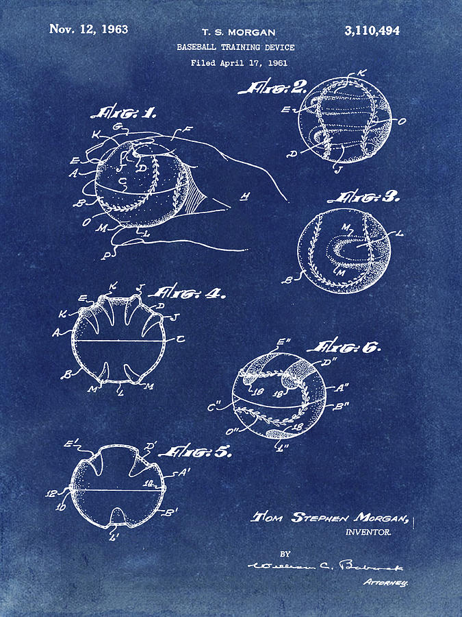 Baseball Training Device patent 1961 Blue Photograph by Bill Cannon