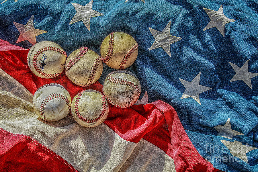 Baseballs on Flag Still Life Photograph by Randy Steele