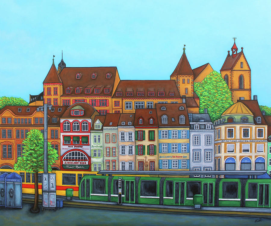 Basel, Barfusserplatz Rendez-vous Painting by Lisa Lorenz