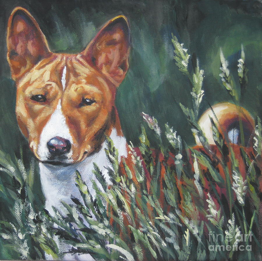 Basenji in grass Painting by Lee Ann Shepard