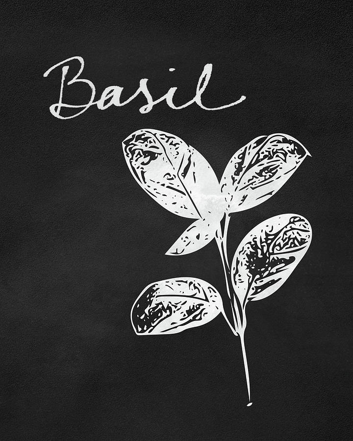 Basil Black and White- Art by Linda Woods Mixed Media by Linda Woods