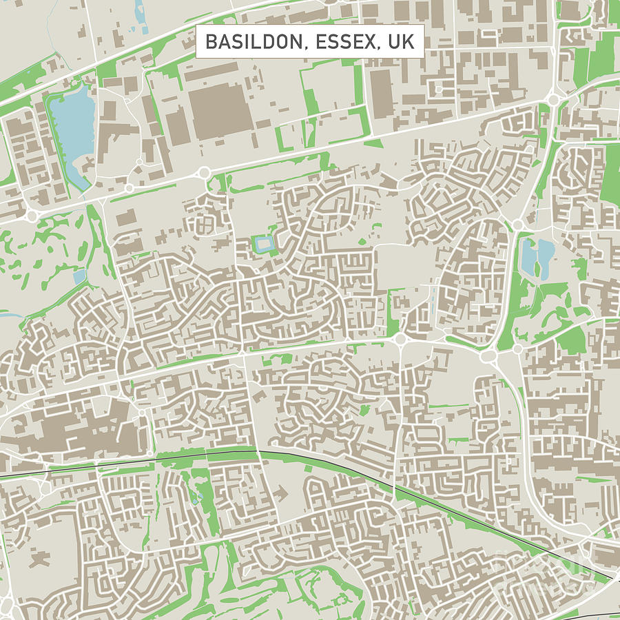 City Digital Art - Basildon Essex UK City Street Map by Frank Ramspott