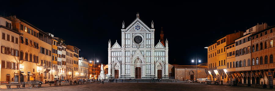 Basilica di Santa Croce Florence at night panorama Photograph by Songquan Deng
