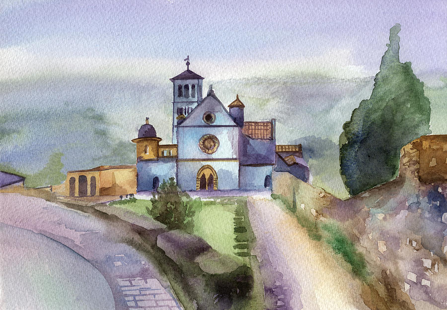 Watercolour Painting - Basilica of St Francis  Assisi by Lydia Irving