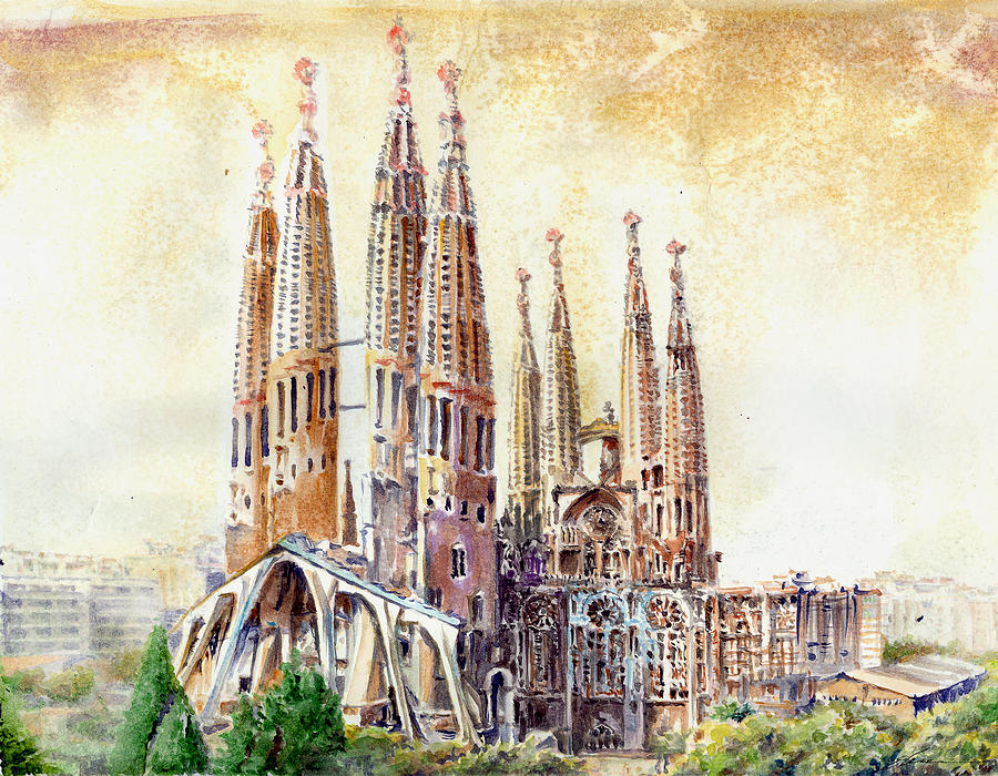 San Francisco Painting - Basilica Sagrada Familia by Elena Petrova Gancheva