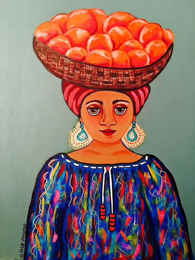 Basket full of oranges Painting by Susie Grossman