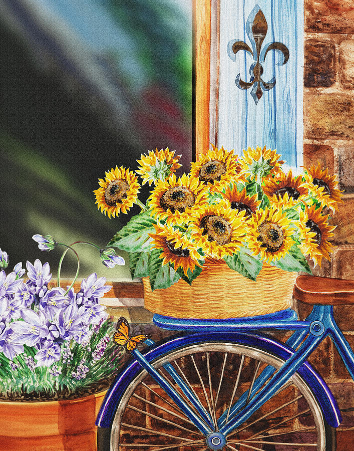 Basket Full Of Sunflowers Painting by Irina Sztukowski