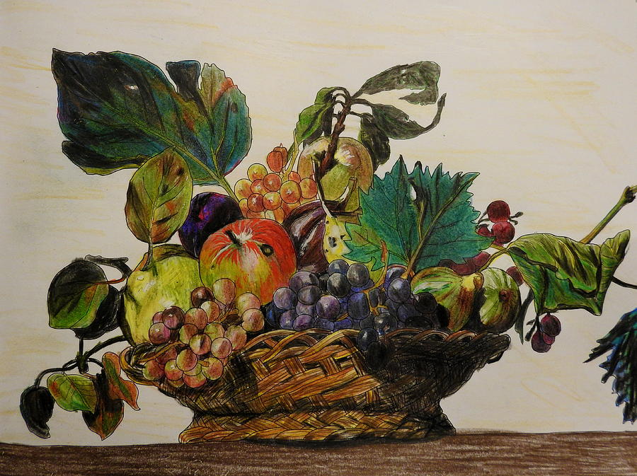 Basket of Fruit After Caravaggio Mixed Media by Betty-Anne McDonald