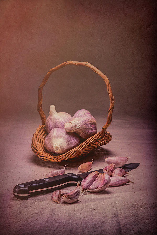 Knife Still Life Photograph - Basket of Garlic Still Life by Tom Mc Nemar