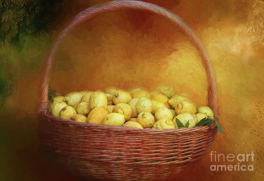 Basket of Lemons Mixed Media by Eva Lechner
