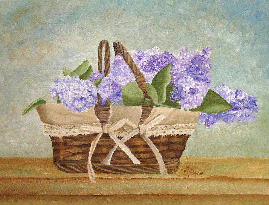 Basket Of Lilacs Painting by Angeles M Pomata