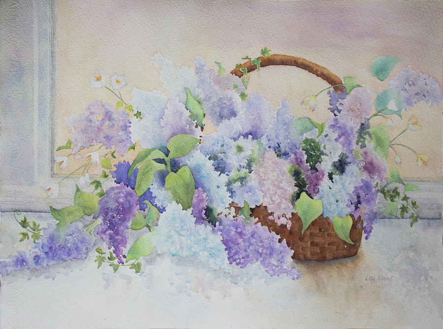 Basket of Lilacs Painting by Lisa Vincent